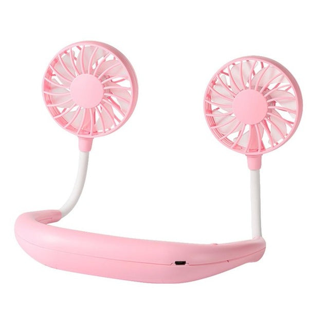 USB Fan Portable Hands Free Neck Fan Hanging Rechargeable Mini Sports Fans Personal Mini 3 Speed Adjustable For Home Office